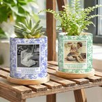 Personalisierte Vintage Floral Foto Keramik Pflanzentopf mit Text und Bambus Tablett täglichen Gebrauch Geburtstag Geschenk für Mama Oma