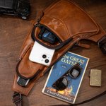 Personalised Minimalist Monogram PU Leather Crossbody Sling Chest Bag Father's Day Birthday Anniversary Gift for Dad Boyfriend Husband