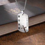 Collier personnalisé avec pierre de naissance gravure de nom et texte - Design de croix évidé - Cadeau de baptême communion pour les chrétiens