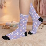Personalised Multicolour Bear Heart Baby Bottle Soft Mid-Calf Socks with Name and Text Daily Wear Pregnancy Mother's Day Gift for New Mom Wife Friend