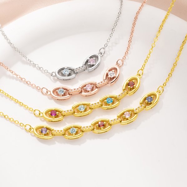Personalisierte Familie Ties Birthstone Halskette mit 2-5 Namen eingraviert Muttertag Geburtstag Jahrestag Geschenk für Mama Oma