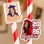 Personalisierte bunte Pailletten Absolvent Fotoaufkleber mit Namen und Jahr Graduierung Geschenk für Absolventen