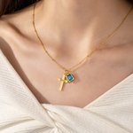 Personalisierte Kreuz Halskette mit Namen und Geburtsstein zierlichen christlichen Schmuck Taufe Geschenk für Frau