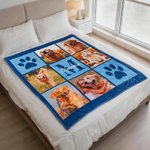 Personalized Multicolor Paw Print 6 Pet Photos Memorial Throw Blanket with Name and Initial Sympathy Birthday Gift for Cat Dog Pet Lovers