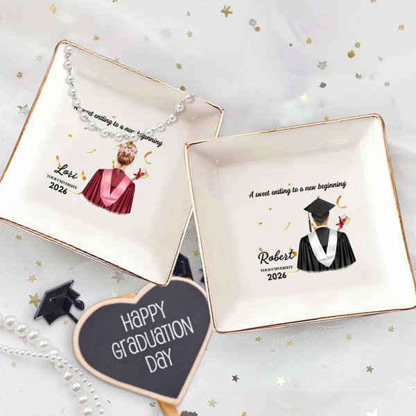 Personalized Graduate Back View Graduation Ribbon Jewellery Dish with Name and Year Graduation Birthday Gift for Graduates Classmates