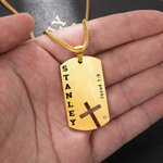 Collier personnalisé avec pierre de naissance gravure de nom et texte - Design de croix évidé - Cadeau de baptême communion pour les chrétiens