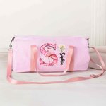 Personalizado de dibujos animados Ballerina Inicial Nacimiento Flor Seersucker Bolsa Duffle con nombre de viaje Juego esencial Día de cumpleaños Regalo para bailarinas de ballet