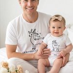 Gepersonaliseerd Lijn Art Dier Onze Eerste Vaderdag 100% Katoenen T-shirt Baby rompertje met Naam en Jaar Verjaardag Vaderdag Cadeau voor Baby Vader