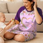 Personalized Watercolor Double Heart Birth Flowers Lounge Pajamas with Names and Pockets Daily Wear Birthday Mother's Day Gift for Grandma Mom