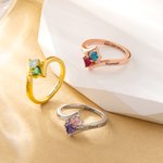Bague personnalisée avec nom et pierres de naissance - Cadeau d'anniversaire et de la Saint-Valentin pour les couples et sœurs