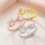 Henkilökohtainen Infinity Symbol Paw Print Sterling Silver Ring teksti ja sydän Birthstone Pet Loss Sympathy Memorial lahja lemmikkieläinten omistaja rakastaja
