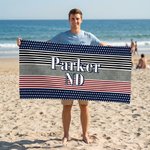 Personalized American Flag Oversized Quick-Dry Beach Towel with Name Area and Drawing Backpack Beach Party Independence Day Gift for American
