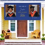 Gepersonaliseerde Past Recent Foto Afstudeer Banier met Naam Zegen Boodschap en School Naam Afstudeerceremonie Feest Cadeau voor 2026 Afgestudeerden