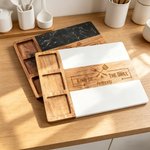 Set di sottobicchieri personalizzati King of The Grill in marmo d'acacia 11 pezzi con ciotola e cucchiaio Regalo per la festa del papà per il nonno