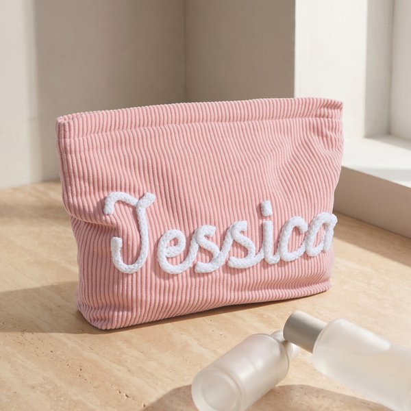 Gepersonaliseerde Multicolor Naam Bloemen Lollipop Bedel Corduroy Make-up Tas Dagelijks Gebruik Reizen Essentieel Bruiloft Verjaardagscadeau voor Bruidsmeisjes Vrouwen
