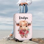 Personalized Cute Highland Cow Birth Flower Luggage Protective Cover Fits 18-32 Inches Suitcase with Name Travel Accessories Birthday Gift for Women