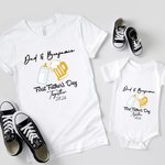 Personalised Baby Bottle and Beer Mug 100% Cotton T-shirt and Baby Onesies with Text Father's Day Birthday Gift for Kid Dad