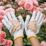 Personalized Birth Flower Butterfly Gardening Gloves with Name and Dotted Adhesive Gardening Protection Birthday Gift for Gardening Enthusiasts