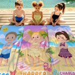 Personalized Cartoon Beach Kid Character Oversized Quick Dry Beach Towel with Name Birthday Summer Vacation Birthday Pool Party Gift for Boys Girls