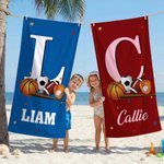 Personalized Sports Balls Initial Star Quick Dry Oversized Beach Towel with Name Beach Party Summer Vacation Gift for Sports Lovers Kids