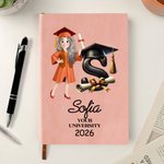 Cahier de notes en cuir PU avec année et texte Cadeau d'anniversaire de fin d'études pour les jeunes diplômés
