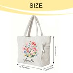 Personalized Birth Flower Large Capacity Corduroy Tote Bag with Name Birthday Anniversary Gift for Woman