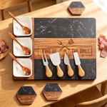 Set di sottobicchieri personalizzati King of The Grill in marmo d'acacia 11 pezzi con ciotola e cucchiaio Regalo per la festa del papà per il nonno
