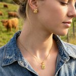 Personalized Highland Cow Love Birthstone Necklace Earrings Dainty Jewelry Daily Wear Birthday Gift for Women Highland Cow Lovers