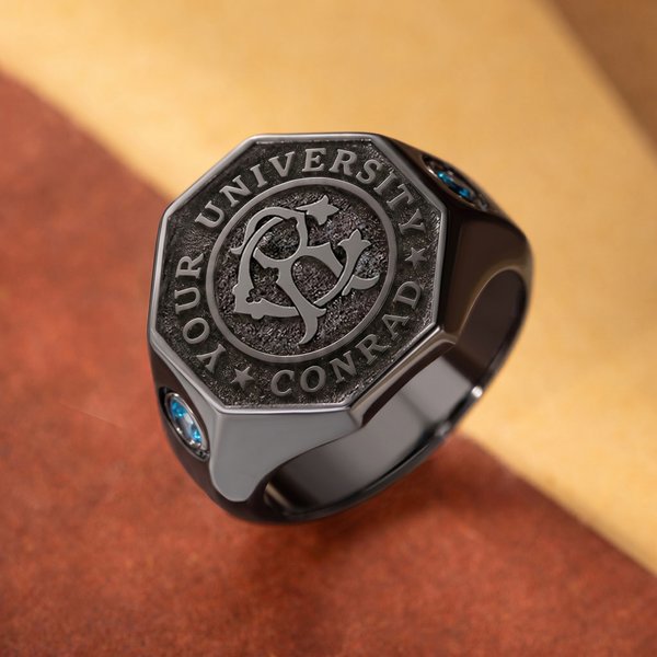 Personalized Retro Monogram Birthstones Signet Ring with Engraved Name and School Name Graduation Birthday Gift for Graduates Classmates