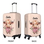 Personalized Cute Highland Cow Birth Flower Luggage Protective Cover Fits 18-32 Inches Suitcase with Name Travel Accessories Birthday Gift for Women