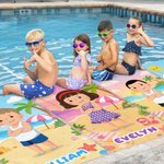 Personalized Cartoon Beach Kid Character Oversized Quick Dry Beach Towel with Name Birthday Summer Vacation Birthday Pool Party Gift for Boys Girls
