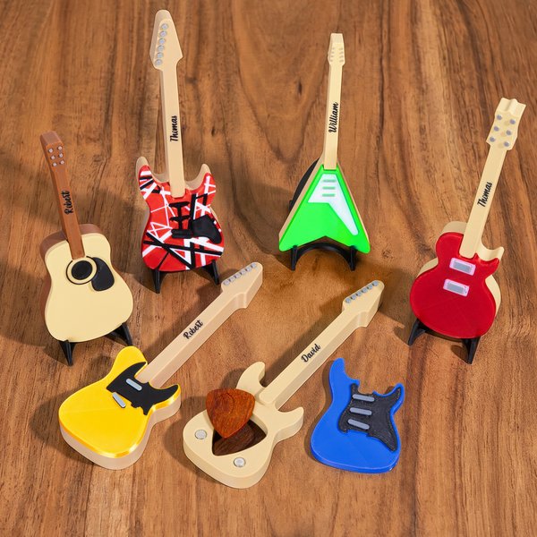 Gepersonaliseerde Multicolor Retro Gitaar Gevormde Gitaar plectrum Opbergkoffer met Tekst Verjaardag Dagelijkse Gift voor Gitaarspelers Muziekliefhebbers
