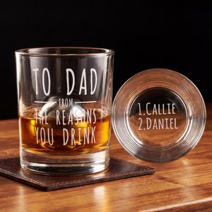 Personalized The Reasons You Drink 10 oz Whiskey Glass with 1-5 Names Father's Day Birthday Gift for Dad Grandad