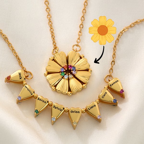 Personnalisé pierre de naissance emoji Scène Collier magnétique avec noms Bijoux délicat Fête des mères Anniversaire Cadeau pour maman Grand-mère | Callie × emoji ™.
