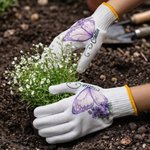 Personalized Birth Flower Butterfly Gardening Gloves with Name and Dotted Adhesive Gardening Protection Birthday Gift for Gardening Enthusiasts