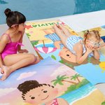 Personalized Cartoon Beach Kid Character Oversized Quick Dry Beach Towel with Name Birthday Summer Vacation Birthday Pool Party Gift for Boys Girls