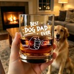 Personalised Best Dog Dad Ever Dog Paw Print 10 oz Rock Whiskey Glass with Names Daily Use Father's Day Gift for Father Pet Owner