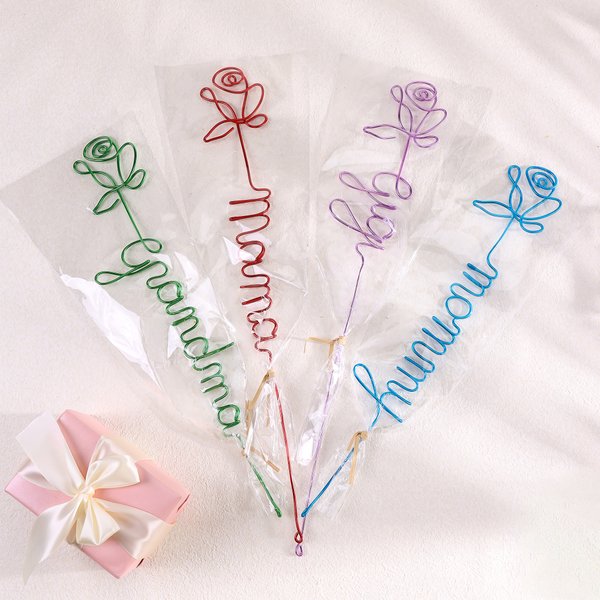 Personalized Multi-Colour Wire Rose with Title Mother's Day Birthday Anniversary Gift for Mom Grandma