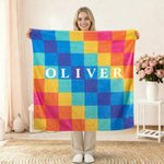 Personalized Pastel Rainbow Warm Fleece Throw Blanket with Name Daily Use Birthday Anniversary Baby Shower Gift for Newborn Mother Grandmother