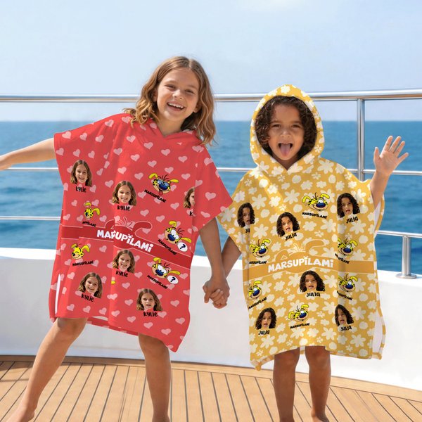 Personalised 1-6 Funny Marsupilami Face Photo Soft Quick Dry Hooded Beach Towel with Name Beach Holiday Gift for Kids | Callie × Marsupilami®