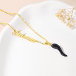Personalised Italian Cornicello Lucky Horn Charm Chili Pepper Necklace with Name Dainty Jewellery Anniversary Birthday Gift for Women Italian