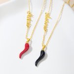 Personalised Italian Cornicello Lucky Horn Charm Chili Pepper Necklace with Name Dainty Jewellery Anniversary Birthday Gift for Women Italian