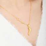 Personalised Italian Cornicello Lucky Horn Charm Chili Pepper Necklace with Name Dainty Jewellery Anniversary Birthday Gift for Women Italian