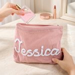 Personalised Multicolor Name Flower Lollipop Charm Corduroy Makeup Bag Daily Use Travel Essential Wedding Anniversary Gift for Bridesmaids Women