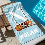 Personalized Sports Balls Initial Star Quick Dry Oversized Beach Towel with Name Beach Party Summer Vacation Gift for Sports Lovers Kids