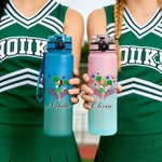 Personalized Cartoon Cheerleading Girl 32 oz Gradient Water Bottle with Name and Time Marker Game Day Sports Anniversary Gift for Cheerleader