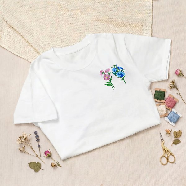 Personalised Multicolor Embroidered Birth Flower 100% Cotton T-shirt Sweatshirt Hoodie Daily Wear Birthday Gift for Mom Grandma