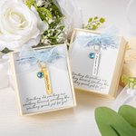 Colgante de ramo de novia personalizado de cristal azul con grabado lazo y tarjeta algo azul regalo de boda para novia