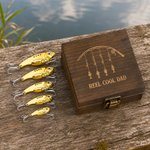 Personalized Fishing Pattern Wood Storage Box Set with Lifelike Fish Hooks and Name Birthday Father's Day Gift for Dad Husband Fishing Lover
