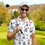 Personalized Golf Theme Face Photo Breathable Polo Shirt with Nickname Golf Club Birthday Father's Day Gift for Golf Players Fathers